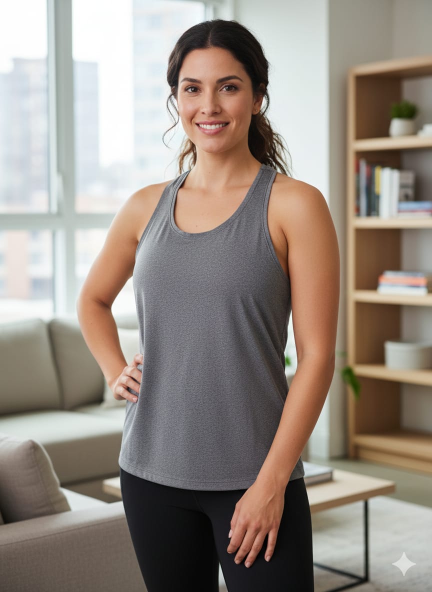 Polera Deportiva Gris Claro sin Mangas – Estilo Racerback (Usada)