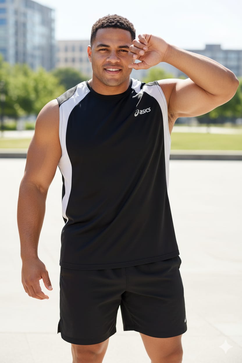 Polera Deportiva Asics Negra con Detalles Blancos – Sin Mangas (Usada)