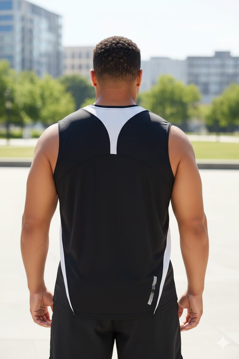 Polera Deportiva Asics Negra con Detalles Blancos – Sin Mangas (Usada)