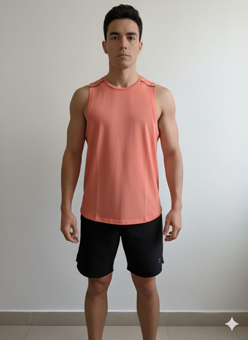 Polera Deportiva sin Mangas – Color Coral con Panel de Malla (Usada)