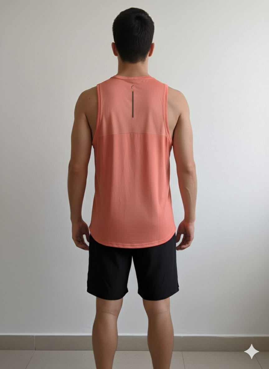 Polera Deportiva sin Mangas – Color Coral con Panel de Malla (Usada)