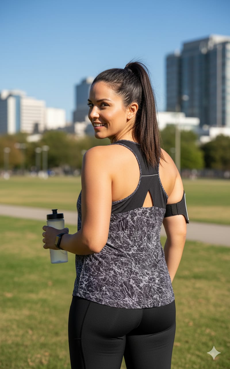 Polera Deportiva PRINCE – Negro con Estampado Abstracto (Usada)