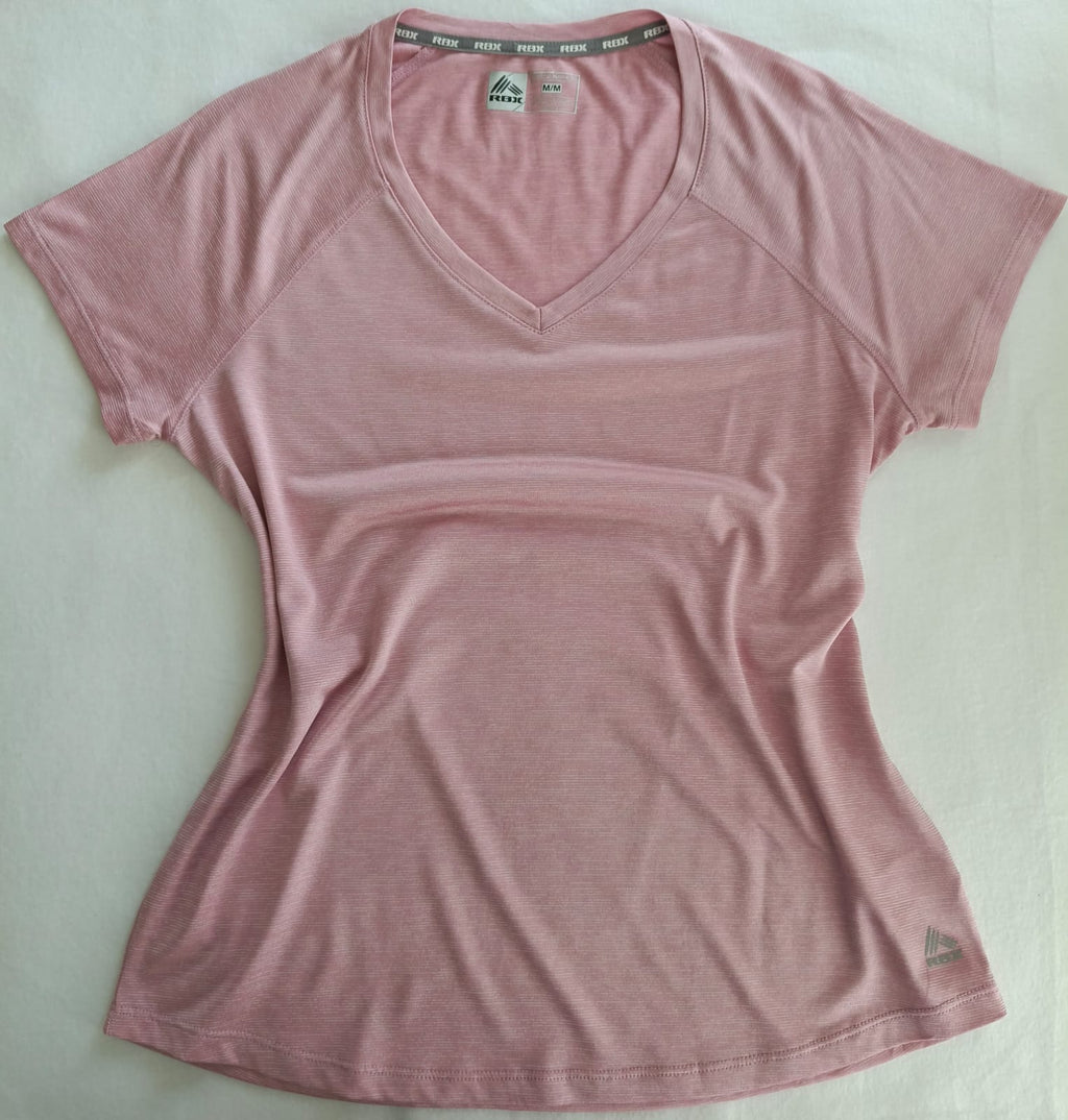 Camiseta Deportiva Rosa Cuello V – Suave y Ligera (Usada)