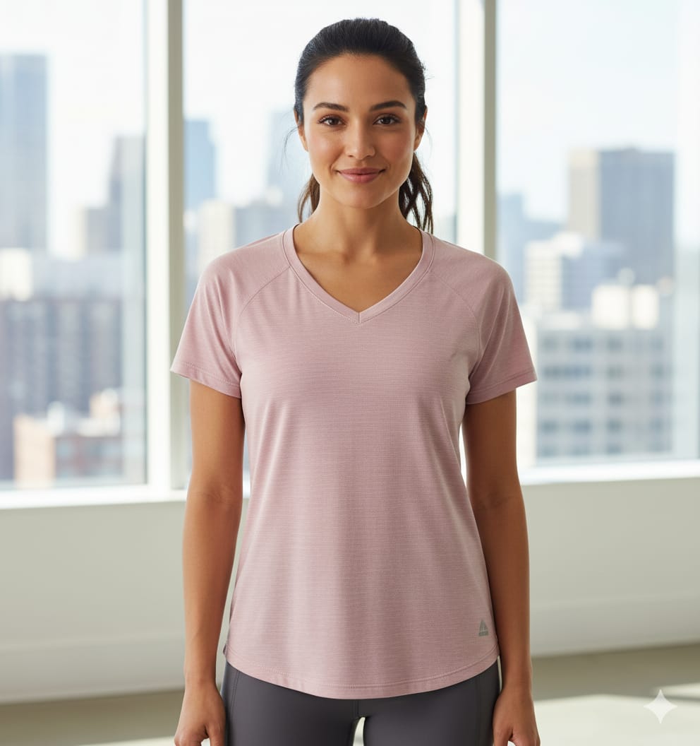 Camiseta Deportiva Rosa Cuello V – Suave y Ligera (Usada)