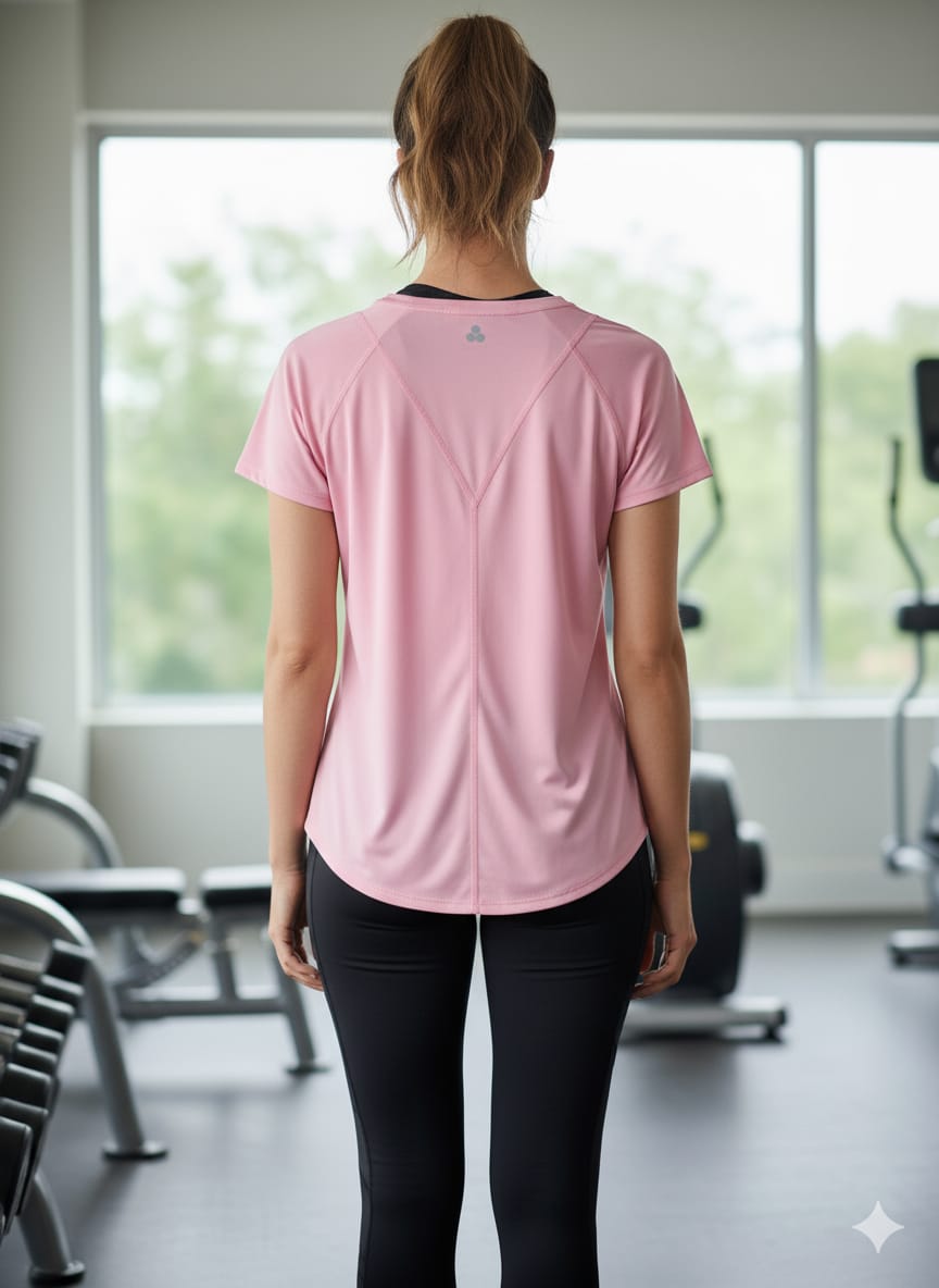 Camiseta Deportiva Rosa Cuello Redondo – Ligera y Transpirable (Usada)