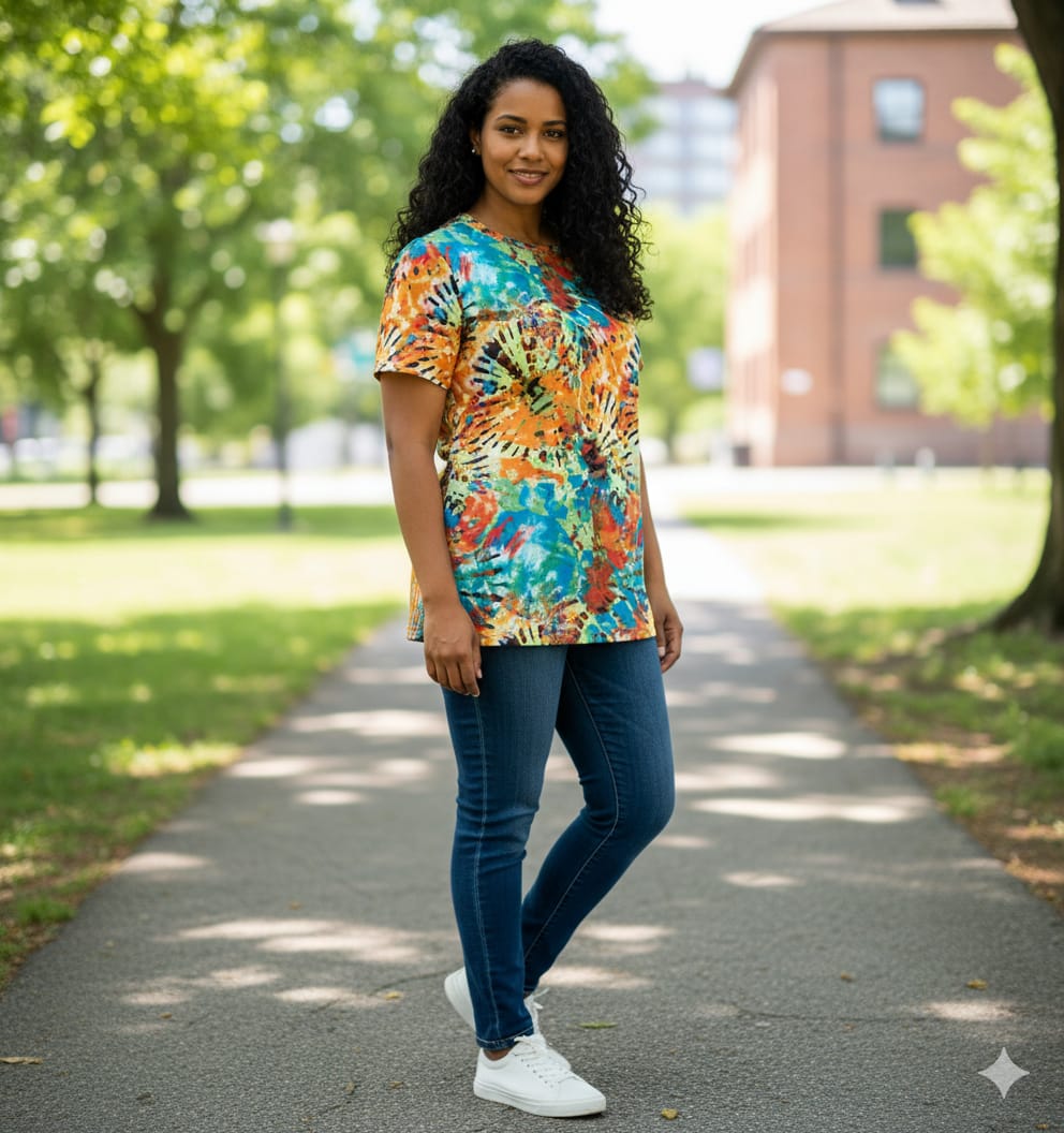 Camiseta Deportiva Estampado Tie Dye Multicolor – Cómoda y Vibrante (Usada)