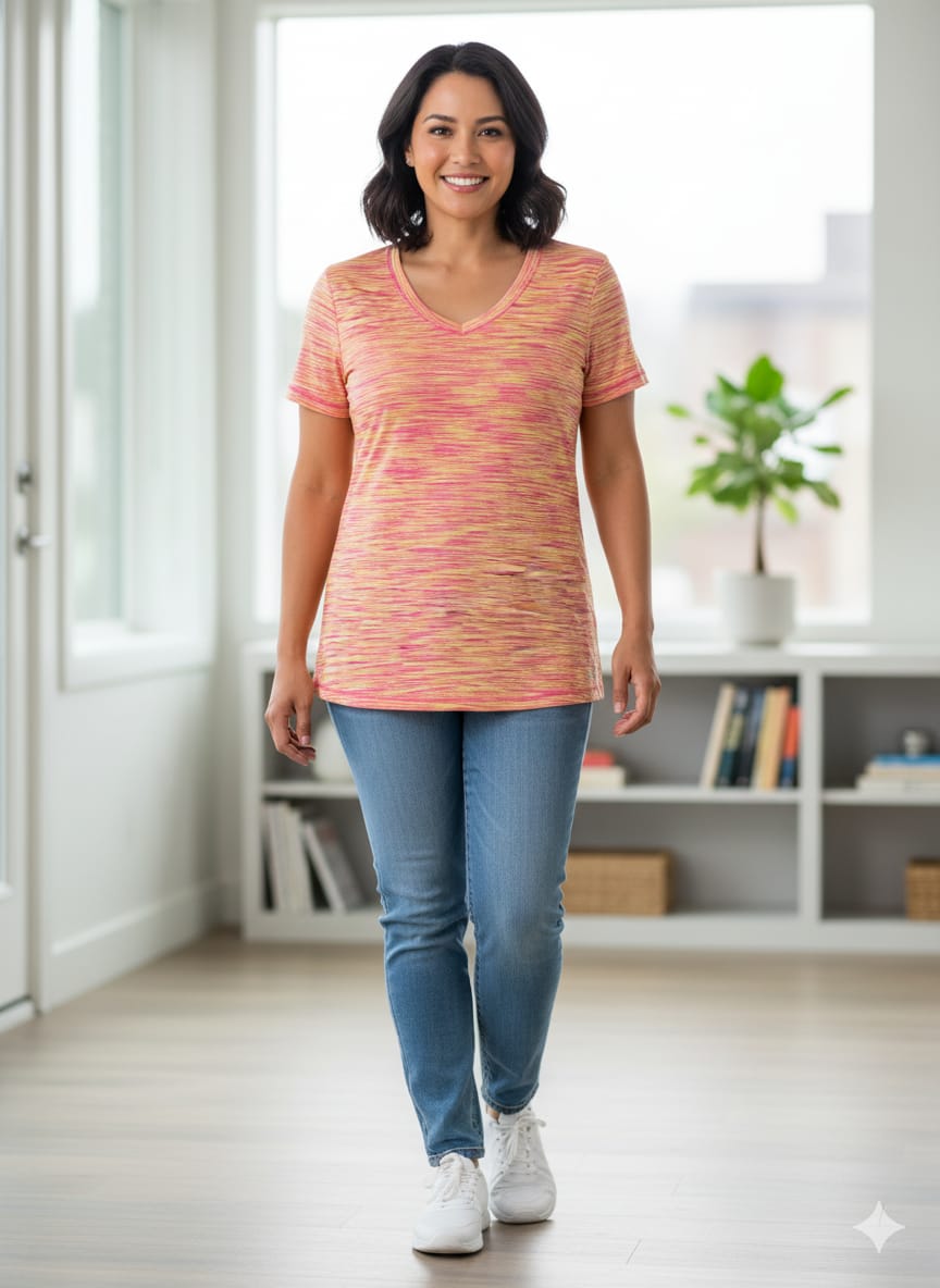 Camiseta Deportiva Multicolor Cuello V – Estilo Activo y Vibrante (Usada)