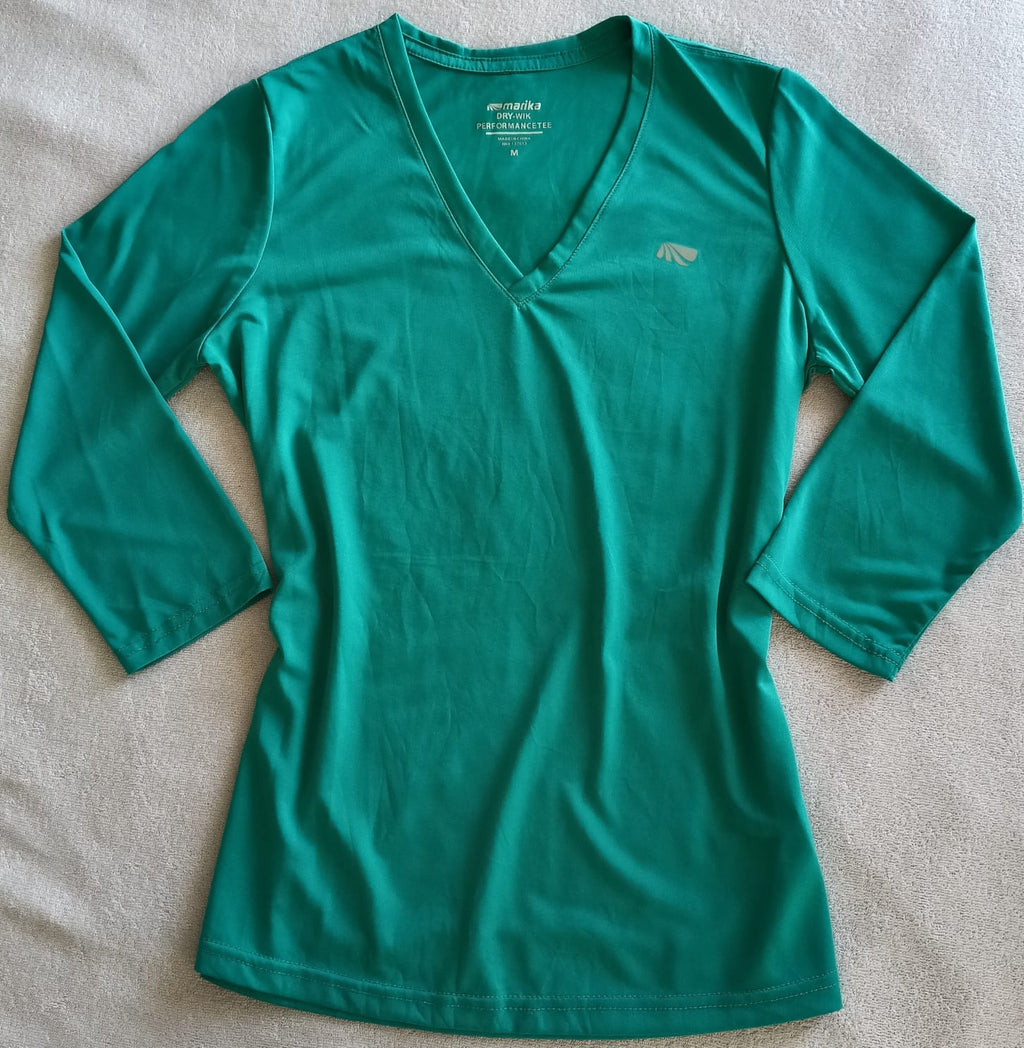 Camiseta Deportiva Verde Manga 3/4 Cuello V – Cómoda y Ligera (Usada)