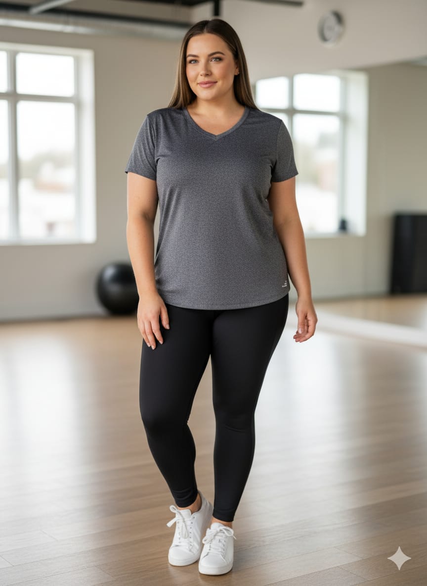 Polera Deportiva Gris Carbón Cuello V Performance - Fitness Gimnasio (Usada)