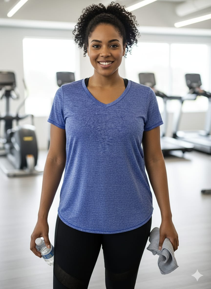 Polera Deportiva Azul Cuello V Performance - Fitness Gimnasio (Usada)