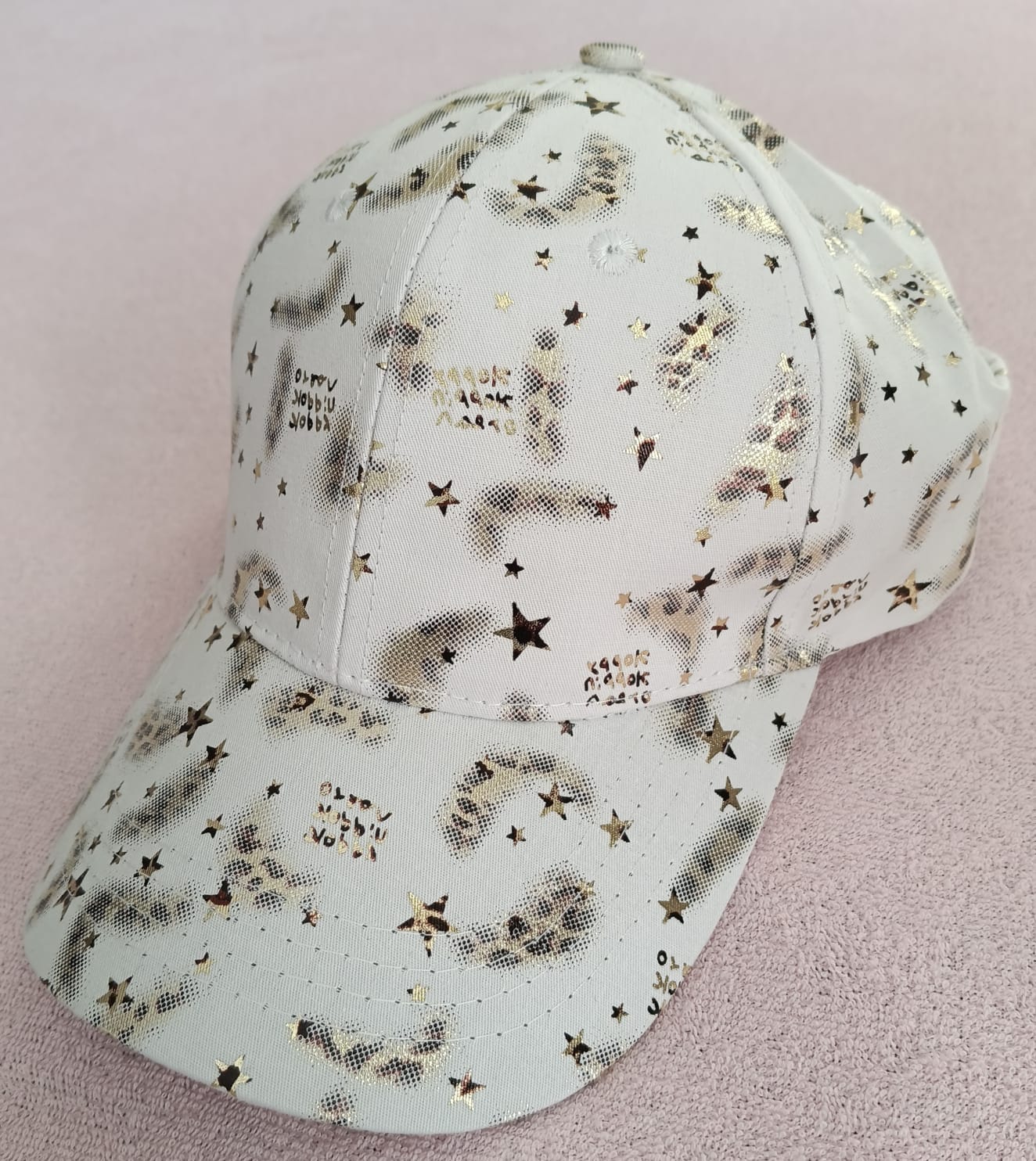 Gorra Baseball Blanca Estrellas y Luna Doradas - Glitter Celestial (Nueva)